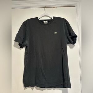 Lacoste Mens Crew Neck T Shirt Plain Black Size 6 Short Sleeve Logo Cotton.